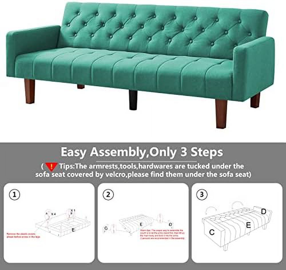 Linen Upholstered Futon Sofa Bed 74" Tufted 3 Seater (Grey) S60989