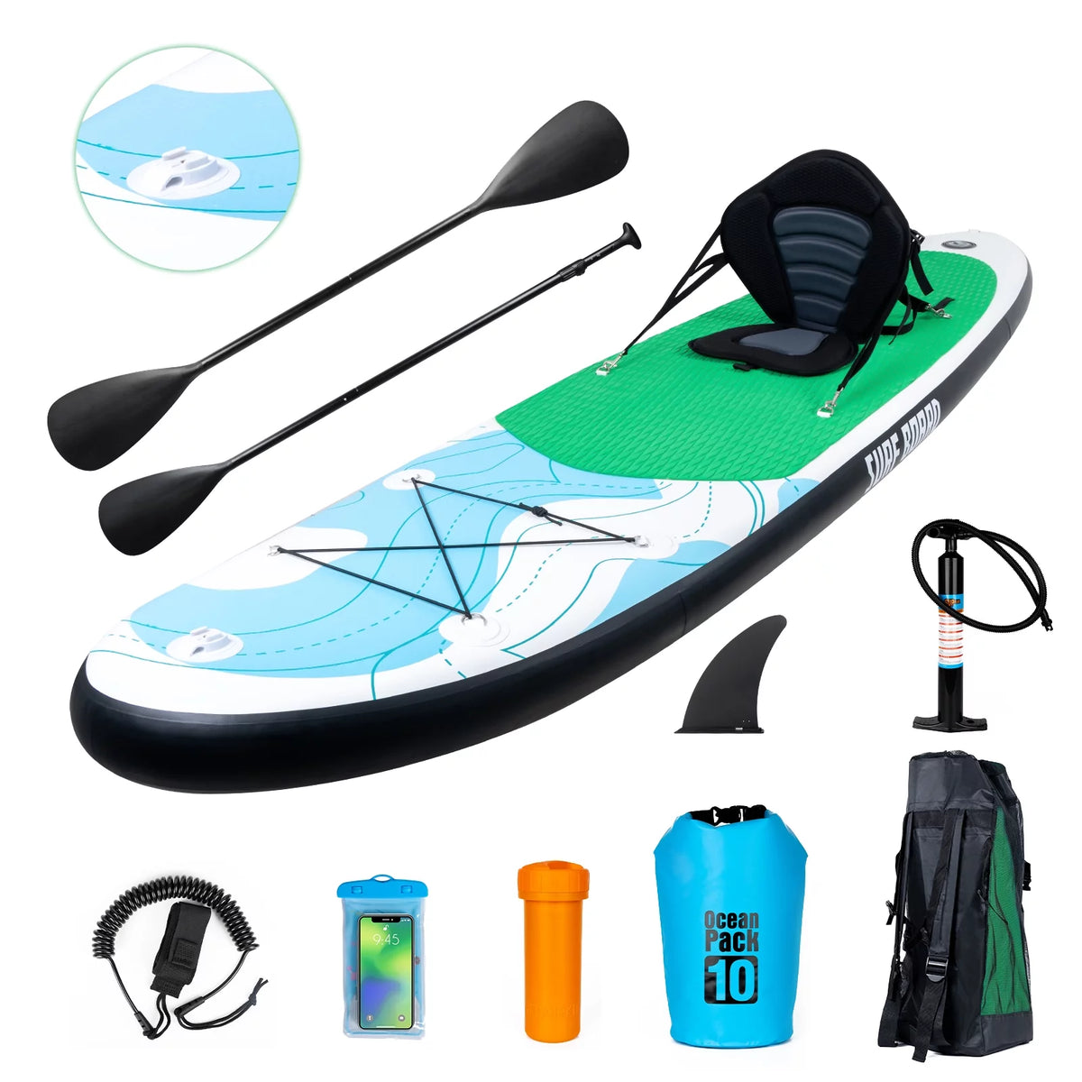 11 Ft Inflatable Stand Up Paddle Board and Sit-on Kayak Set L50076