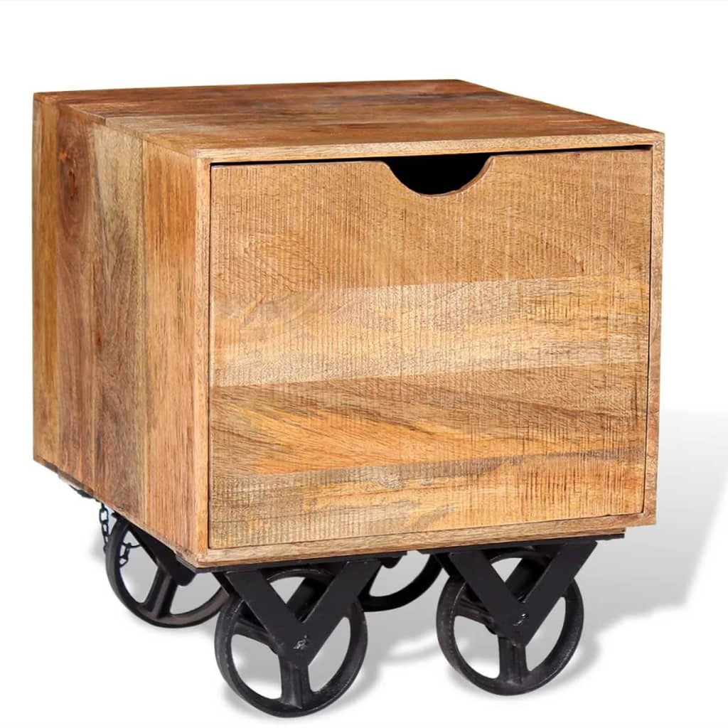 Solid Mango Wood Side Table with Drawer Wheels Z484510