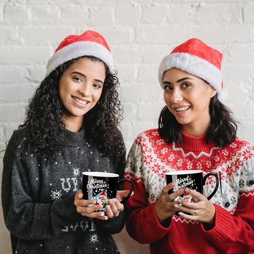 Set of 6 17 Oz Ceramic Black Christmas Coffee Mugs Z40639