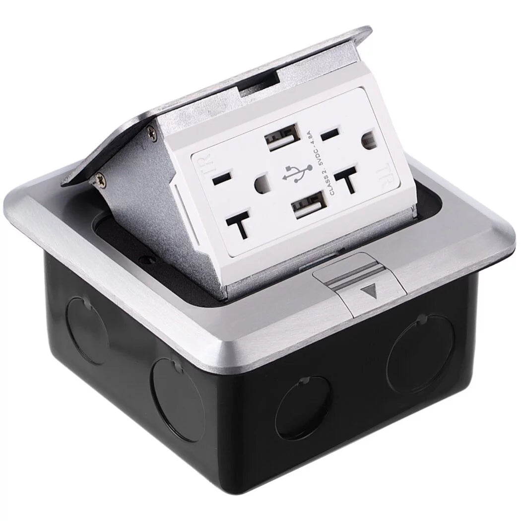 Waterproof Electrical Recessed Outlet Box with 20A Tamper-Resistant Receptacle & 4.8A USB Chargers K511794