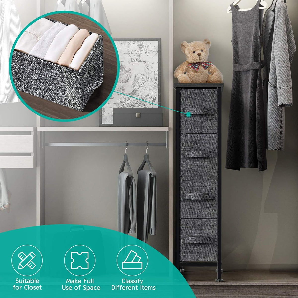 Narrow Vertical 4 Fabric Drawer Dresser Y34562