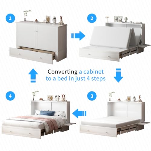 Queen Murphy Bed with 2 Storage Drawers and USB Charging Station R883295