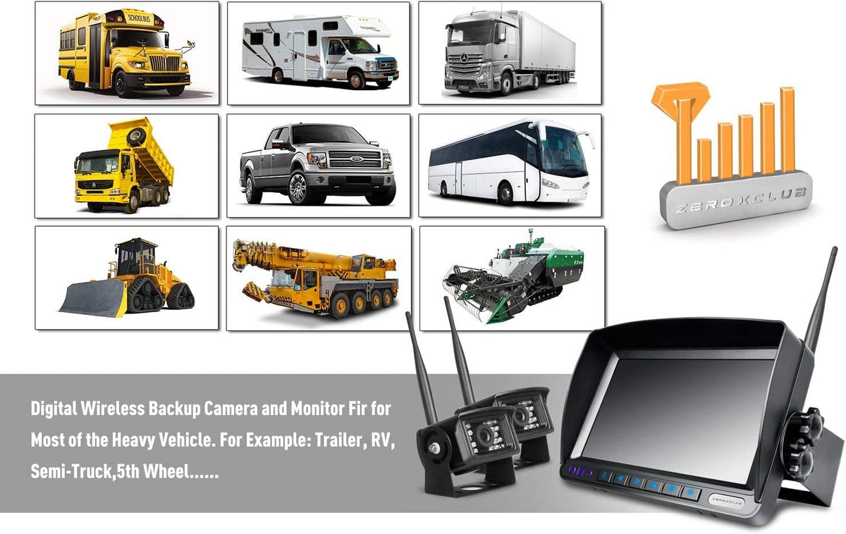 Digital Wireless Backup Camera System Kit IP69 Waterproof 2 Rear View Camera 7'' LCD Dual Split Monitor J5819
