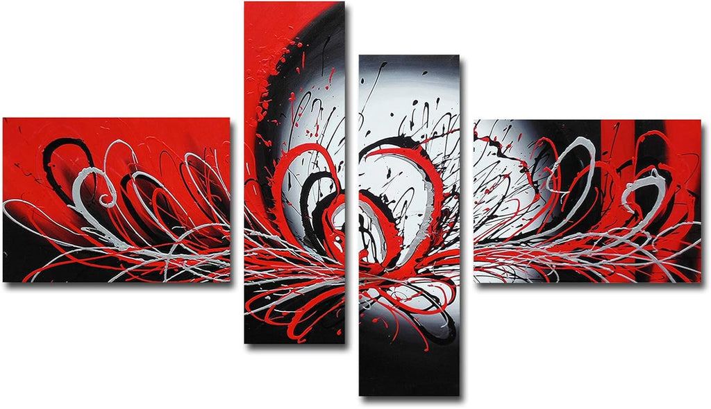 Black and Red Abstract Oil Painting on Canvas, Pack of 2 Y7797
