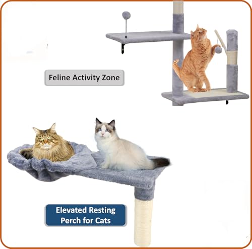 Wall Mounted Cat Climber Set with Scratching Post, Platforms, Dangling Balls, Condo P768673