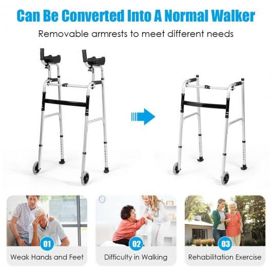Folding Height Adjustable Walking Frame with Armrest Y711