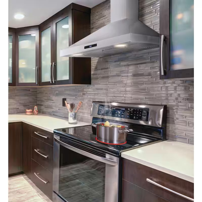 36 in. Convertible Wall Mount Range Hood with 2 Charcoal Filters in Stainless Steel P702695