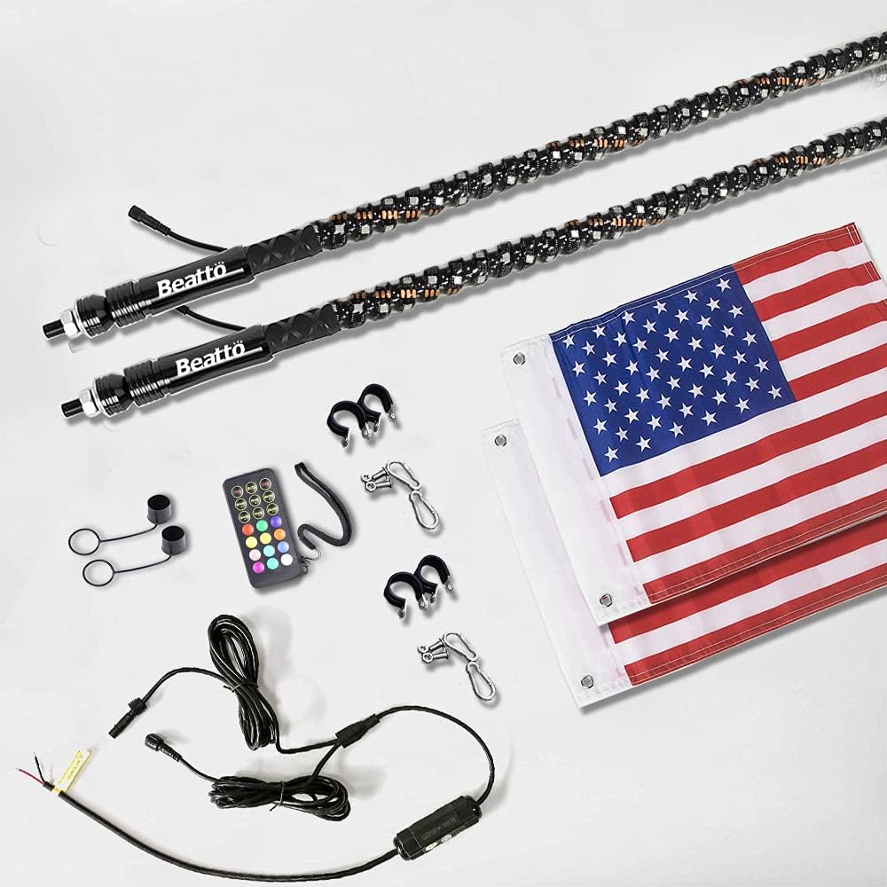 2PCS 3FT RGB LED Whips Light for Off-Road Vehicle ATV UTV Jeep Trucks B741007