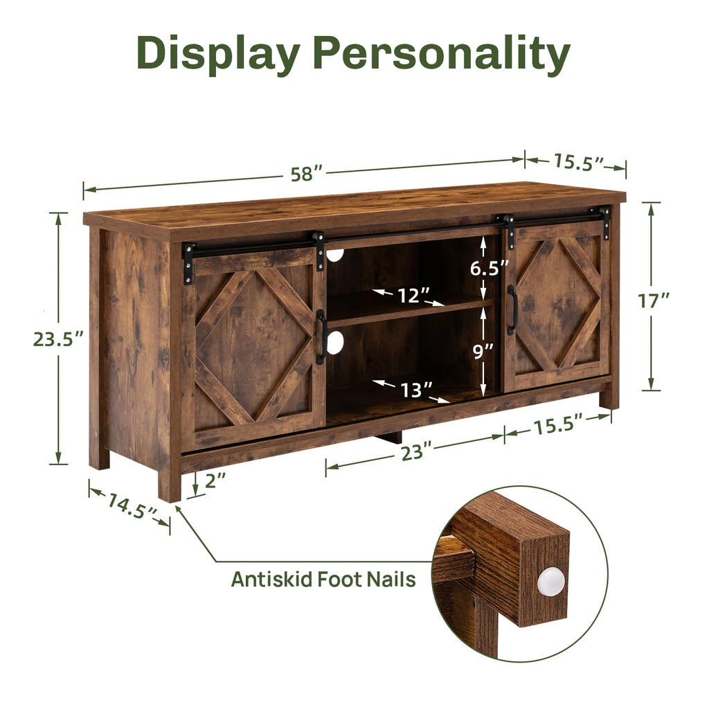65 inch Media Console with Barn Doors Storage Cabinet P3120