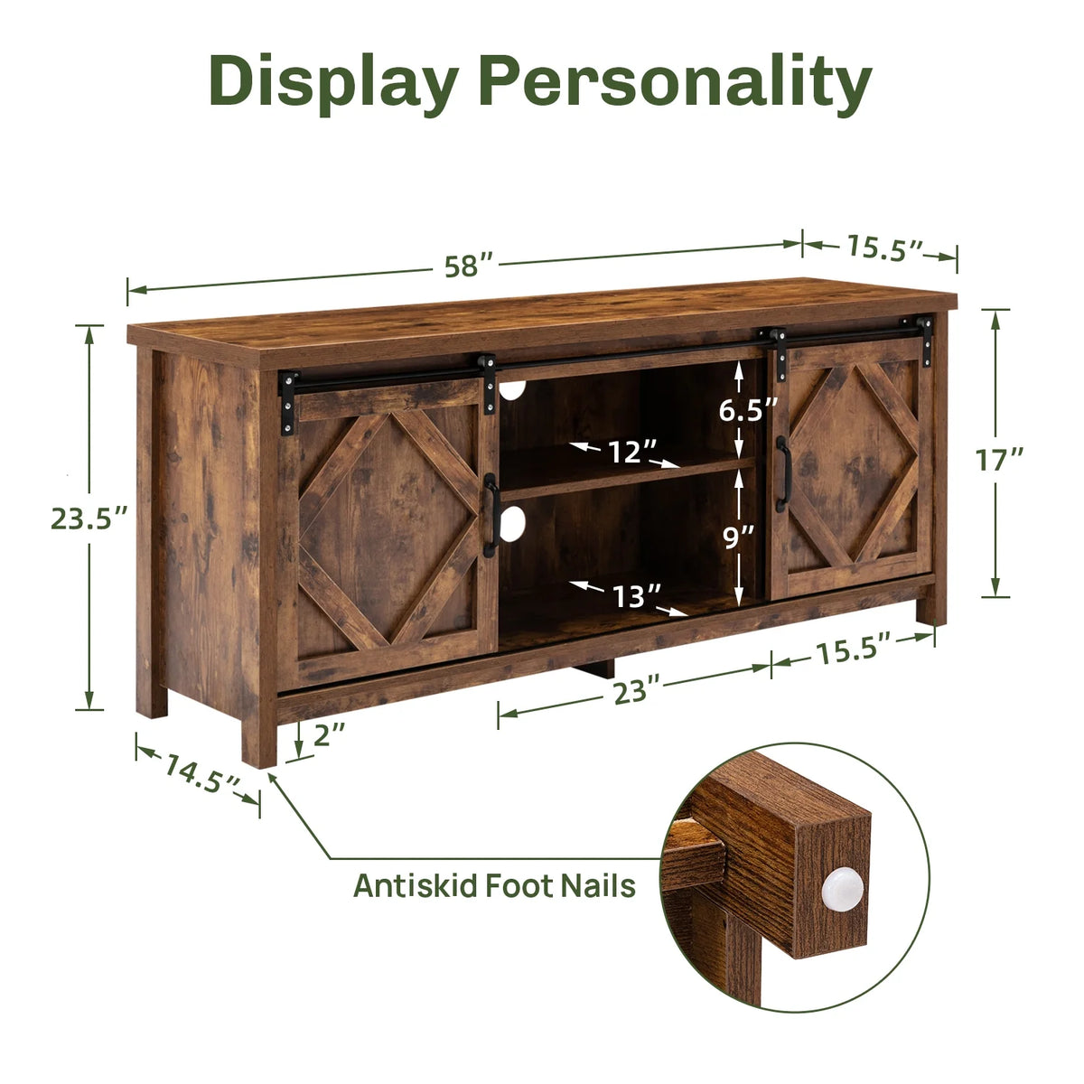 65 inch Media Console with Barn Doors Storage Cabinet P3120