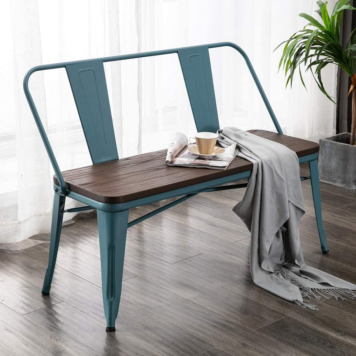 Metal Bench with Wood Seat F4968