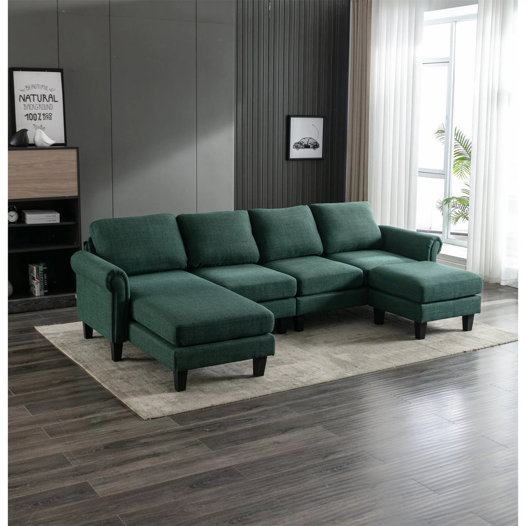 Green Sectional Sofa with Ottoman T3987