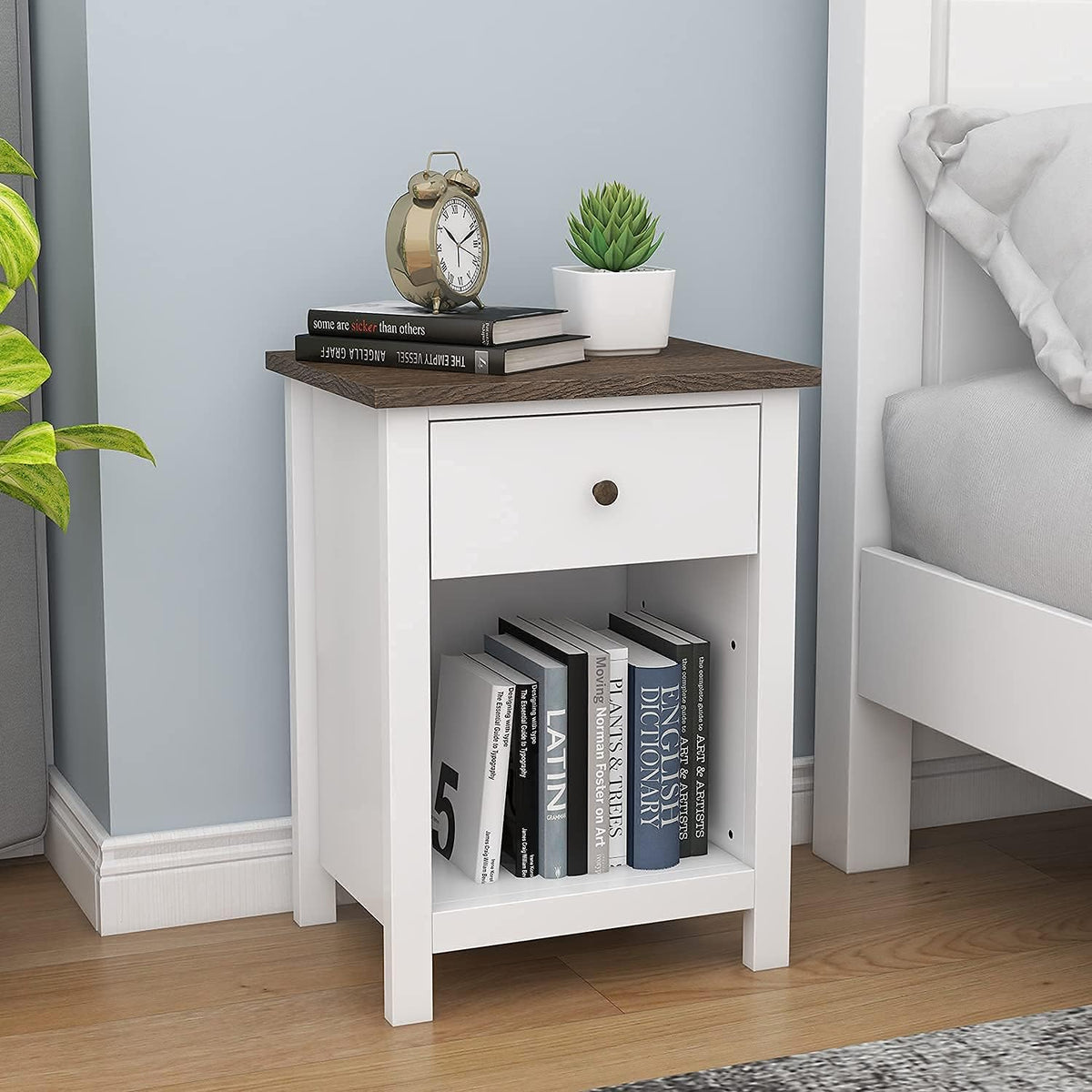 White 1-Drawer Wood Nightstand H539