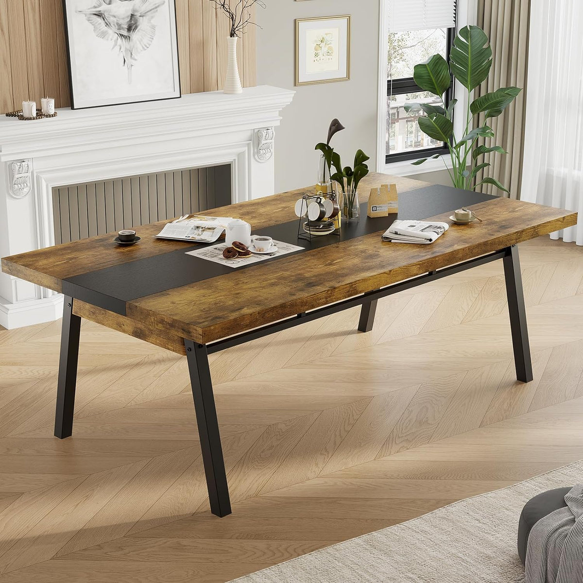 Brown 71-inch Rectangular Metal Frame Dining Table G780355