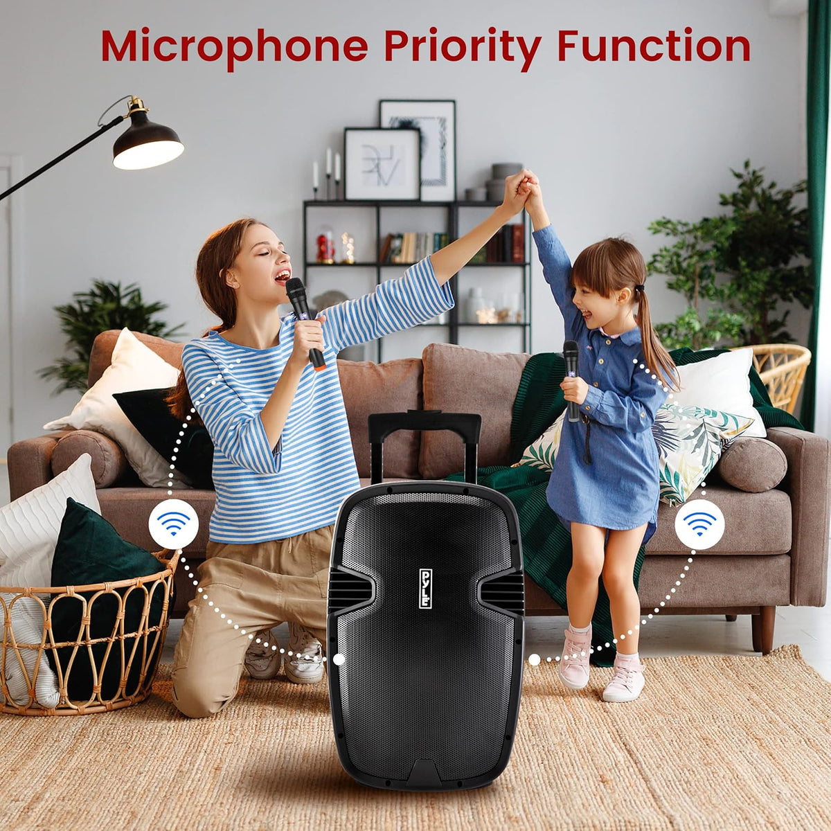 15" Bluetooth PA Speaker with 2 UHF Wireless Microphones, Black X477