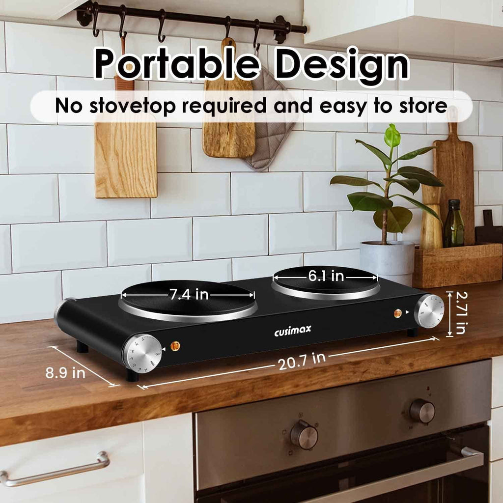 1800W Portable Electric Double Burner Cast Iron Cooktop with 7 Power Levels A816046