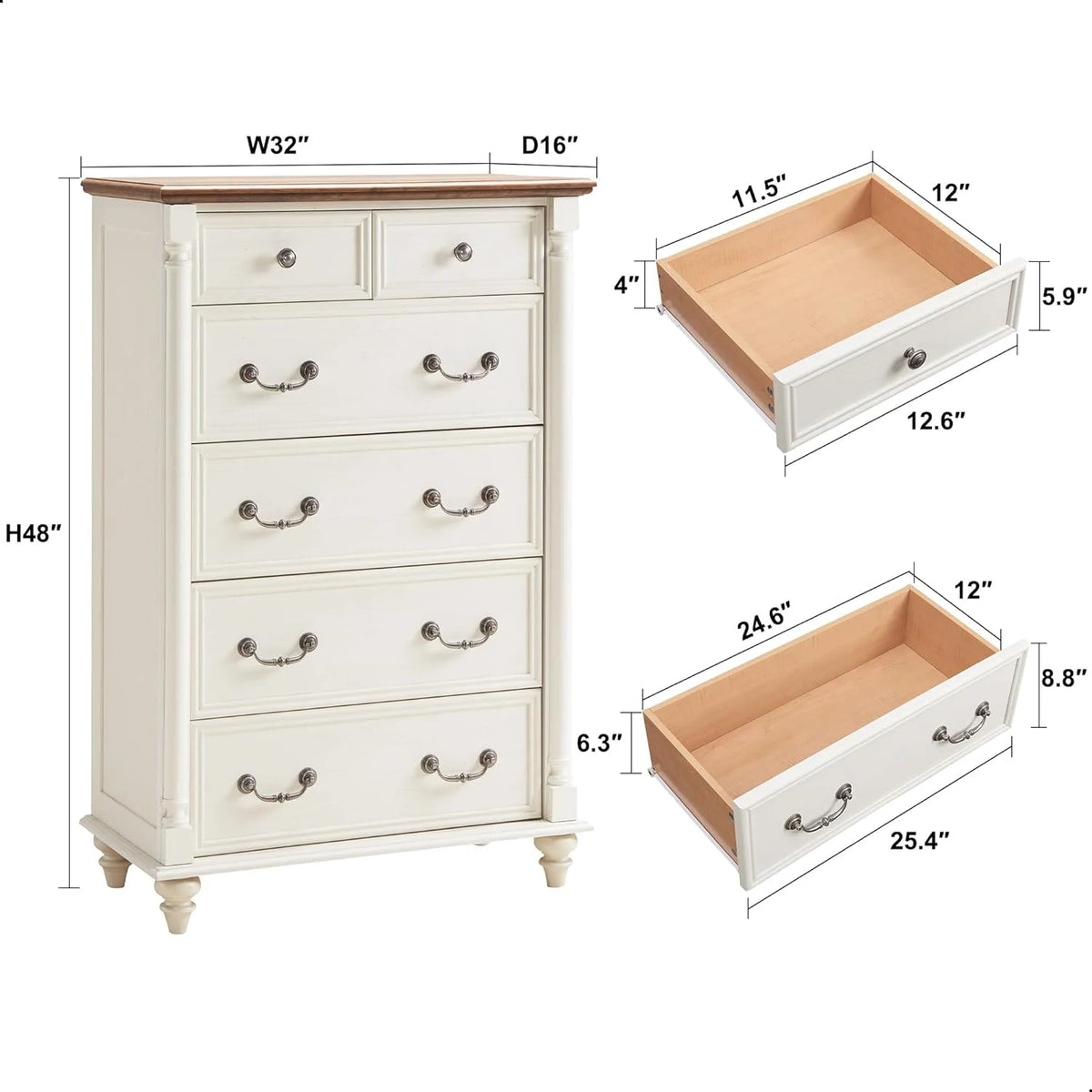 Antique White 6 Drawer Dresser R2062