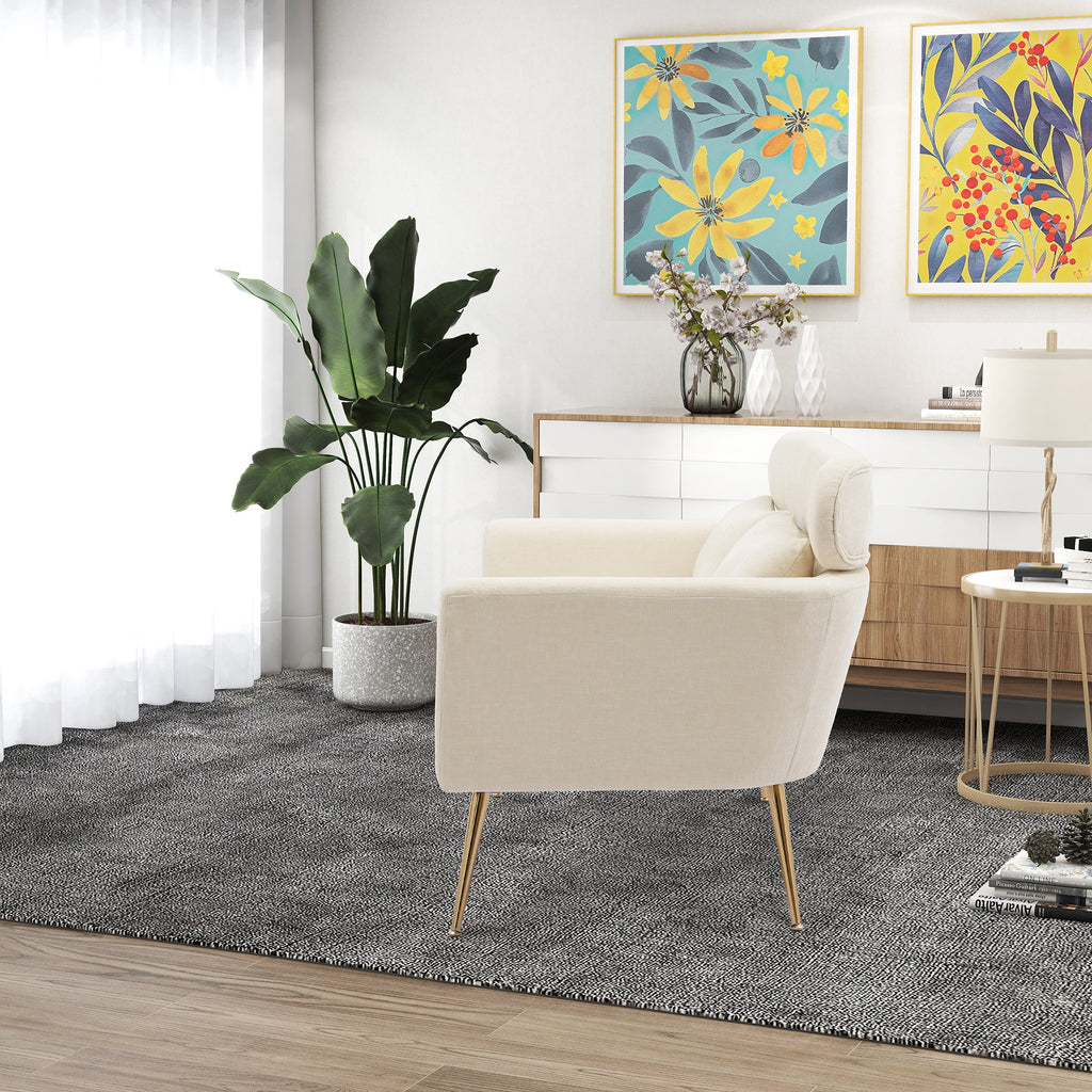 Mid Century Modern Chenille Two-Seater Sofa with 2 Throw Pillows S760350