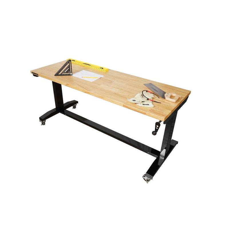 Adjustable Height Solid Wood Top Workbench Table in Black L228680