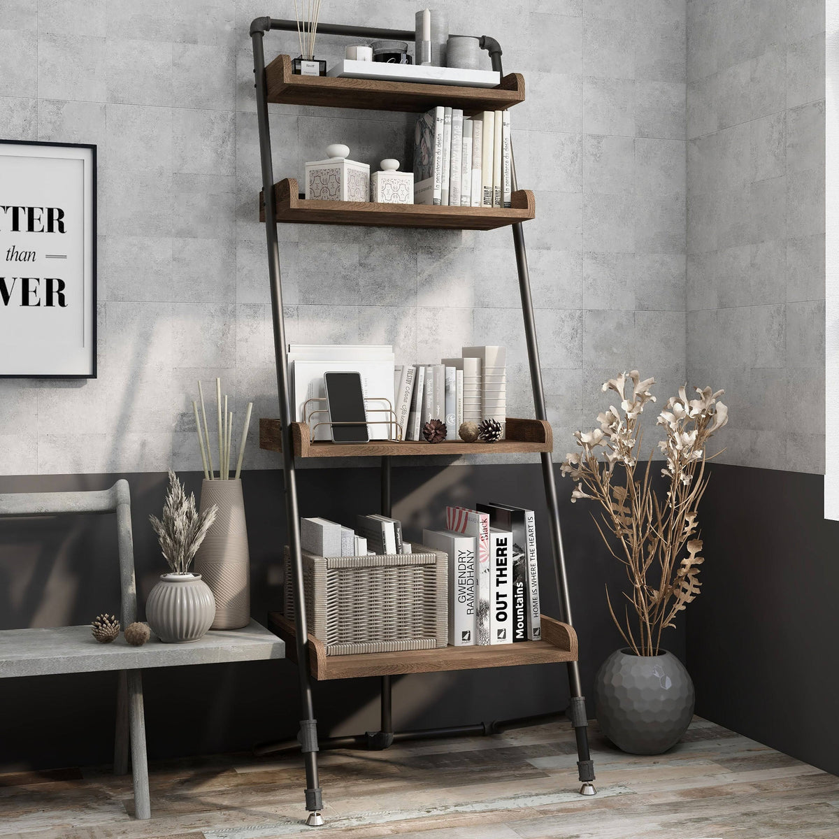 Vintage Grey Oak 3-Piece Desk and Display Shelf Set N62209
