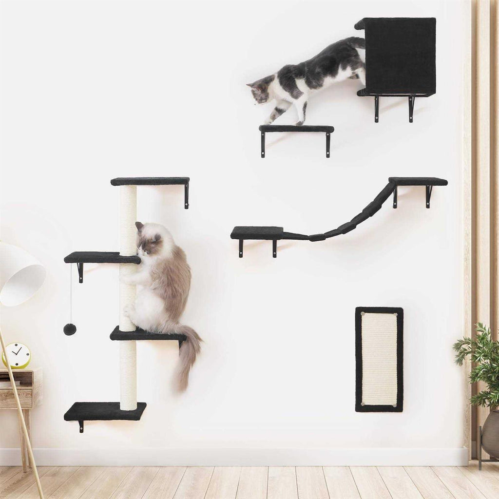 5pcs Wooden Cat Wall Shelves and Scratcher D99114