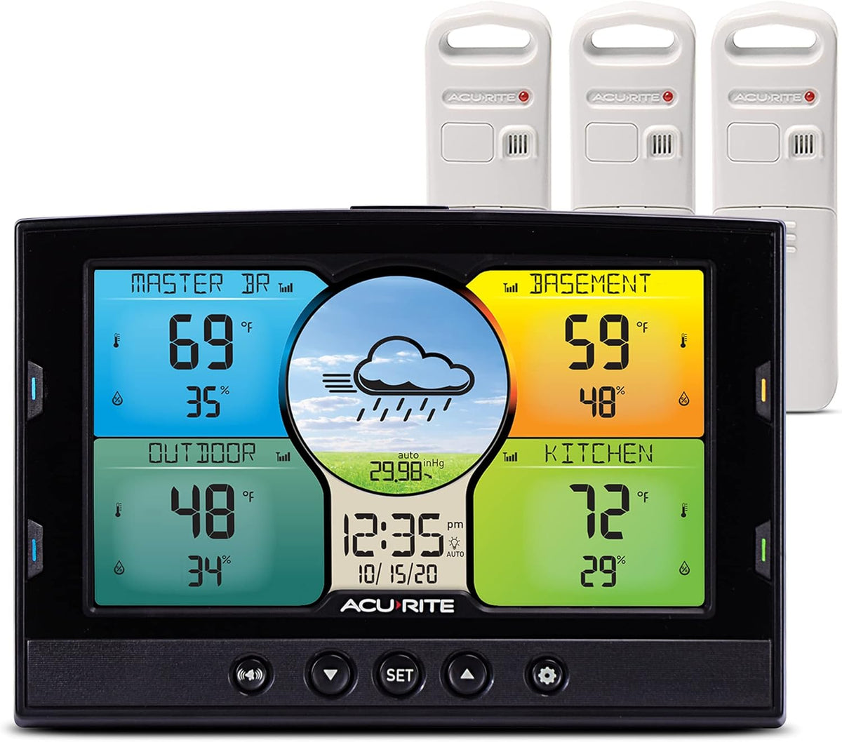 Multi-Room Weather Station with Wireless Indoor/Outdoor Thermometer and Color Display T4758