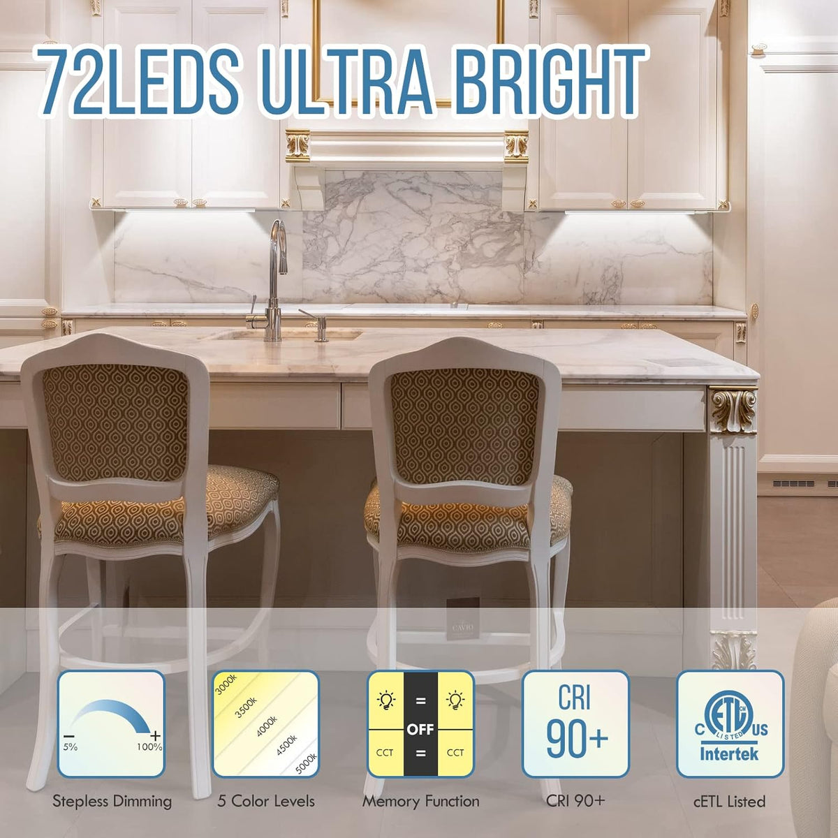 LED Under Cabinet Light, 18 Inch, 9W, 720lm, Dimmable, 5 Color Temperature, Pack of 2 H192