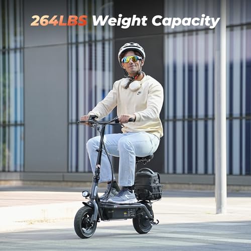 Electric Scooter with Seat, 37 Miles Long Range, 28 MPH Top Speed, 14" Pneumatic Tire A588