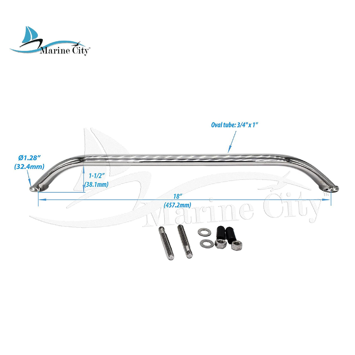 18 Inches 304 Stainless-Steel Handrail Grab Rail Handle with Double End Studs U92419