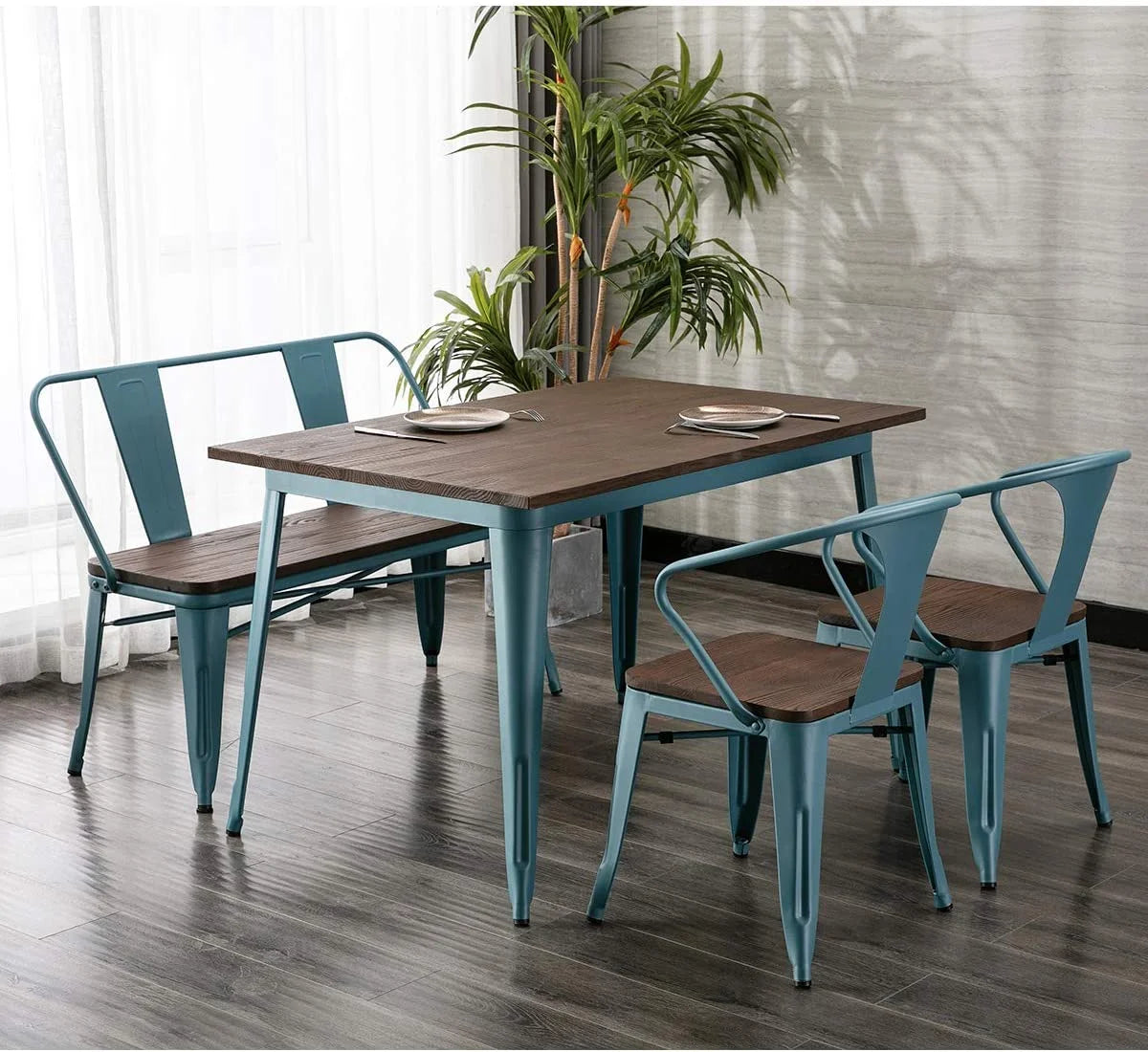 Metal Bench with Wood Seat F4968