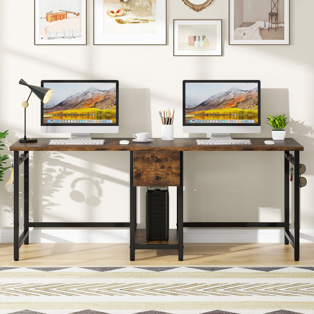 78 Inch Double Working Desk with 2 Drawers and Shelf J428109