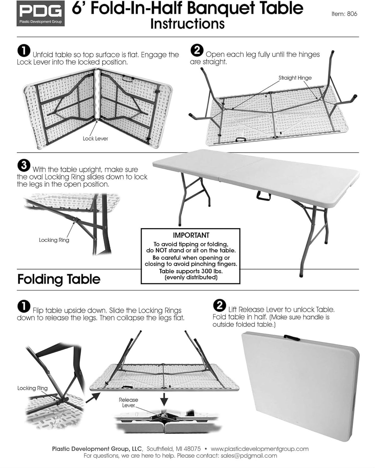 6 Foot White Plastic Resin Folding Table R1885