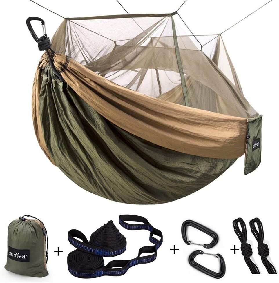 Portable Double Hammock with Net, 2 Person Hammock Tent with Straps L79273