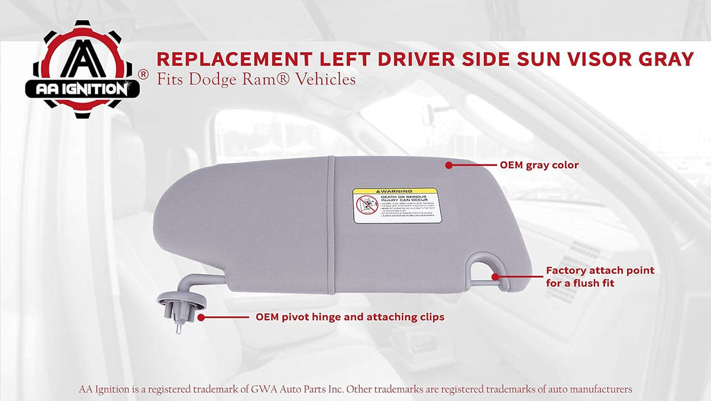 Left Driver Side Sun Visor Gray Pack of 2 K7815