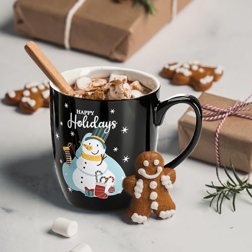 Set of 6 17 Oz Ceramic Black Christmas Coffee Mugs Z40639