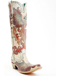 White Hand Tooled And Painted Tall Western Boot Snip Toe V4439