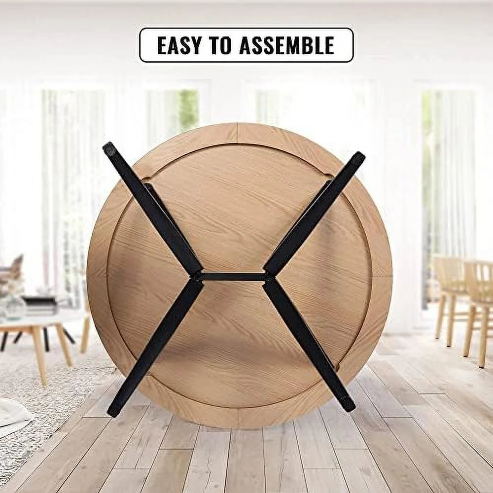 53'' Mid-Century Modern Round Dining Table with Metal Legs K2690