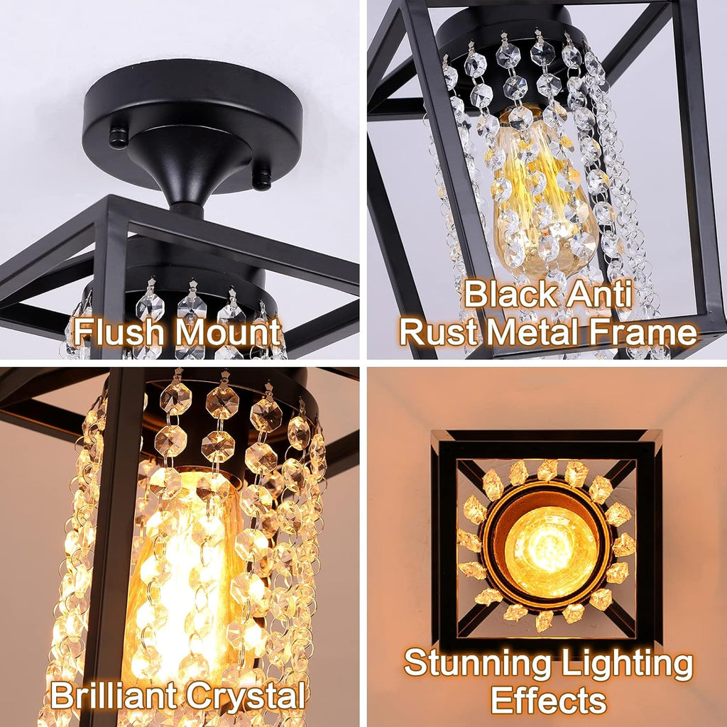 Semi Flush Mount Crystal Ceiling Light Black Metal Cage Z397762