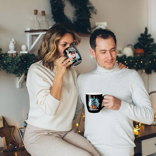 Set of 6 17 Oz Ceramic Black Christmas Coffee Mugs Z40639