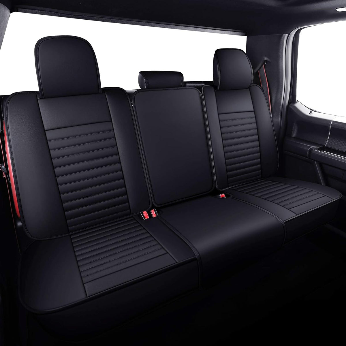 Waterproof Leather Truck Seat Covers Full Set Black-Red P492818