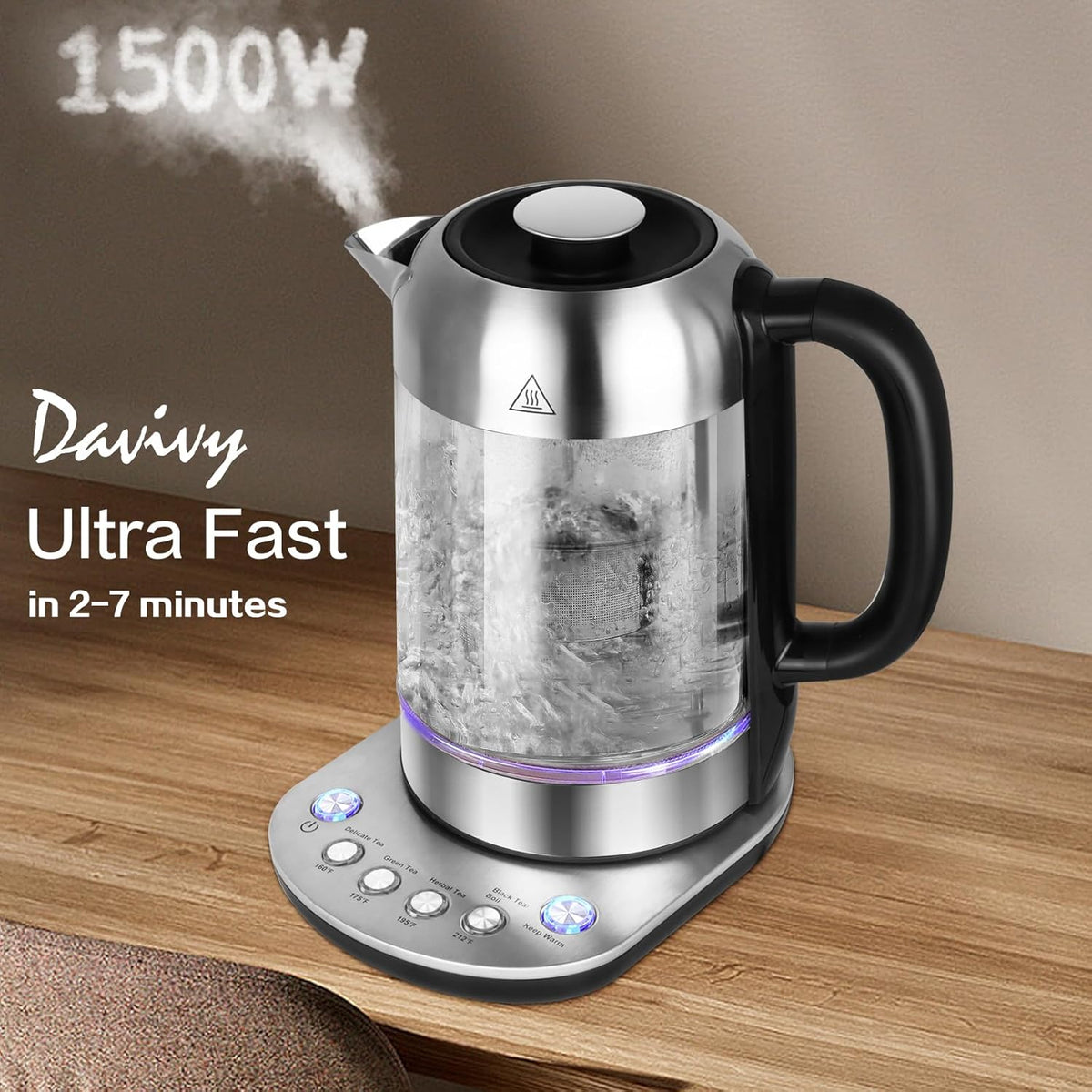 1.7L Borosilicate Glass Electric Kettle with Temperature Control E57007