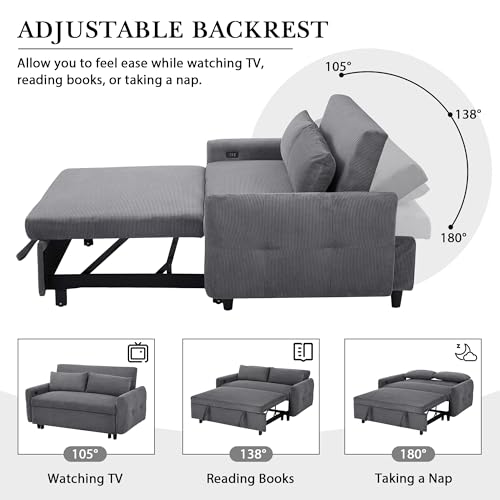 Light Blue 2 Seat Convertible Sofa Bed with USB Ports T69373