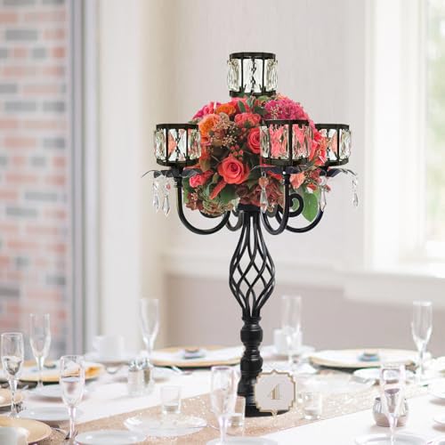 Black 5 Arm Crystal Candlestick Holder B2024
