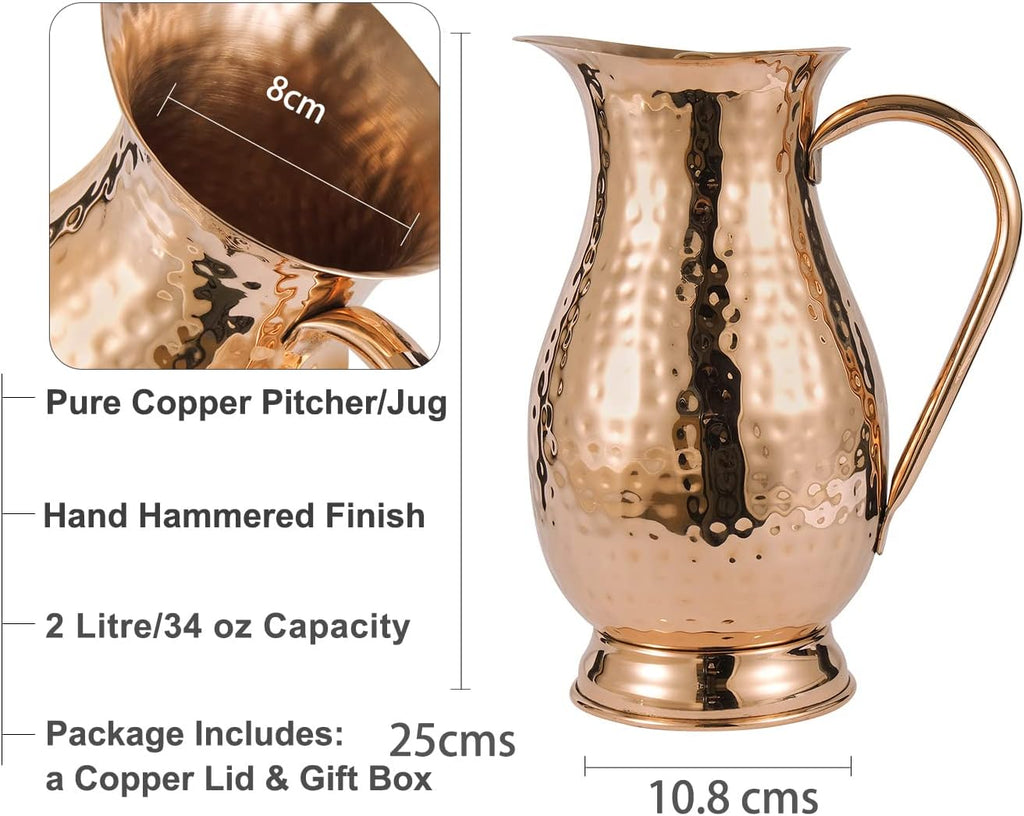 Copper Pitcher with Lid, Hammered Jug, 70 Oz, Pack of 2 W173312