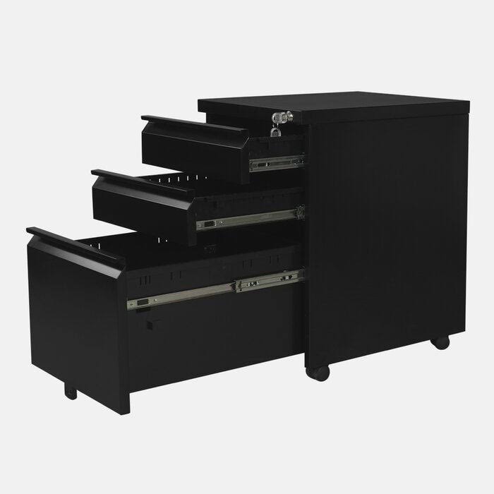 Black Metal 3-Drawer Mobile Vertical Filing Cabinet U346771