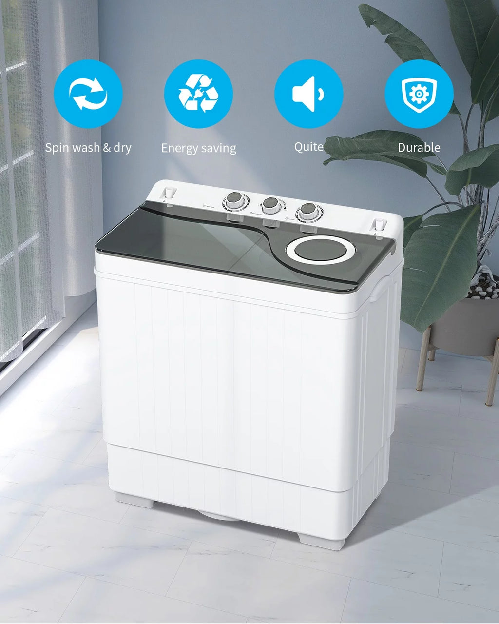 Portable 26lbs Twin Tub Compact Semi-automatic Washing Machine B709