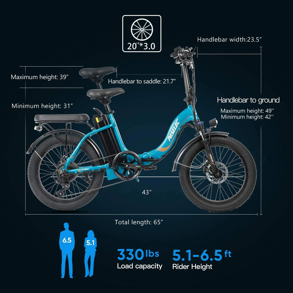 Folding Electric Bike 750W 20 inch Fat Tire 13Ah Black J3299