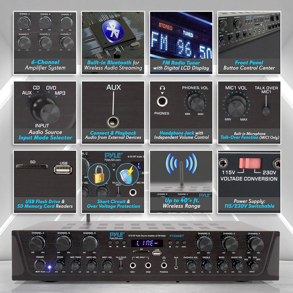 6 Channel 600 Watt Bluetooth Stereo Receiver Amplifier W6359