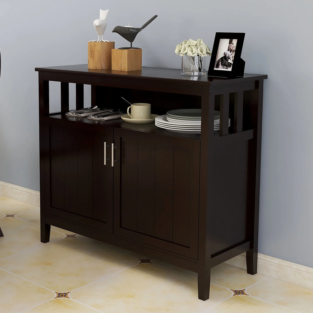 Brown Kitchen Storage Sideboard and Buffet Server Cabinet W614435